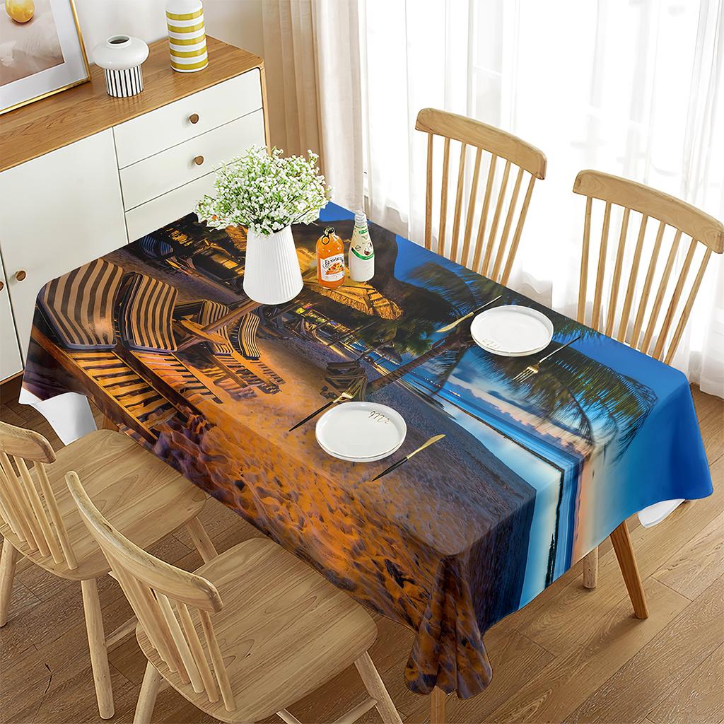 Hawaii Tablecloth, Waterproof and Wipeable Table Cloth for Restaurant Kitchen Dinner,Beach Modern Washable Polyester Table Cover