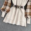 Autumn/winter Fashion Suit Western Style Plaid Shirt + Sweater Vest Knit Two-piece Set