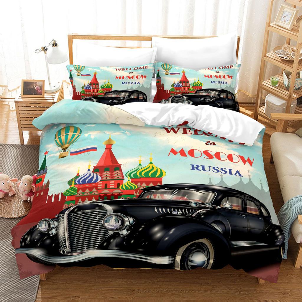 3pcs Bedding Set Hand Drawn Cars Print Duvet Cover Set Single Double King Size Bed Set for Adult Home Bedroom with Pillow Case