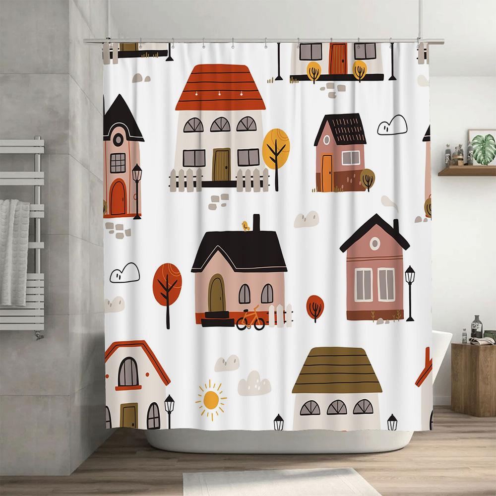 Vintage Style House Print Shower Curtain Bathroom Decoration Home Decor Waterproof Fabric Customizable Dimensions Available