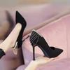 Evening dress high heels women's 2025 autumn new temperament Muse fan fine heel design sense niche black French single shoes