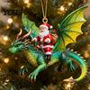 Christmas Tree Hanging Ornament Santa Claus Dragon Rider Ornament, 2D Acrylic Red Resin Pendant with Flying Decorations for Home Parties Decor Unique