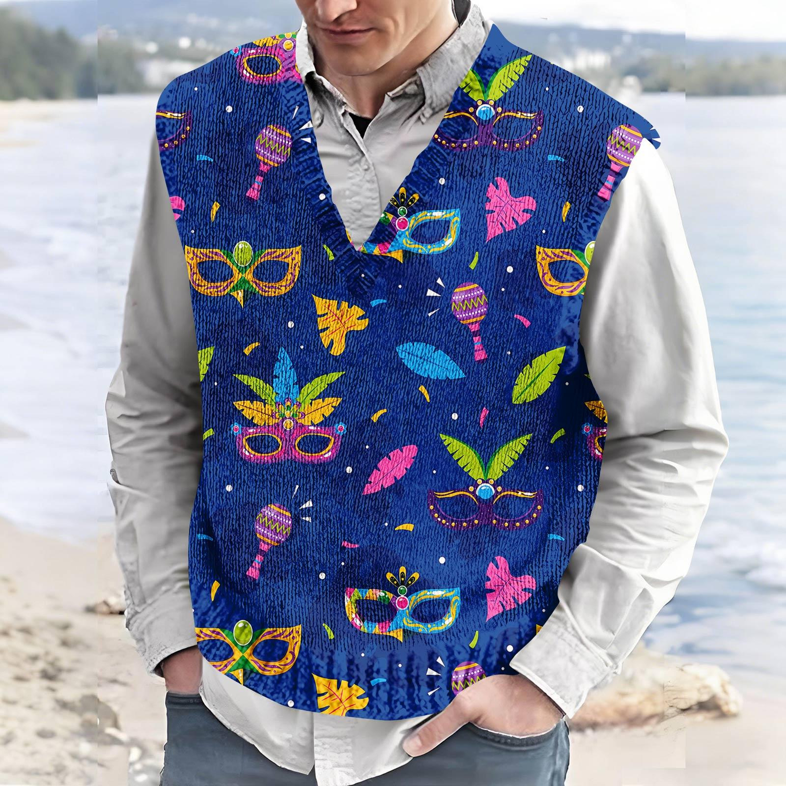 

Men s V-neck Sleeveless Top Casual Sports Carnival Print Vest XL жовтий