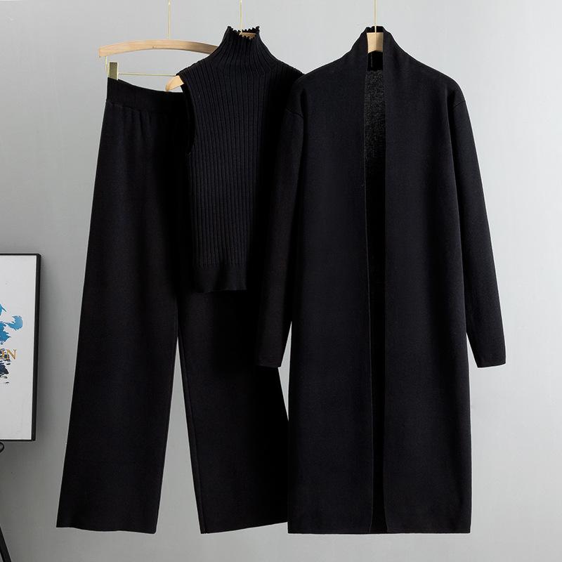 Outono e inverno feminino plus size temperamento preguiçoso tricô terno sem mangas colete suéter cardigan calça terno
