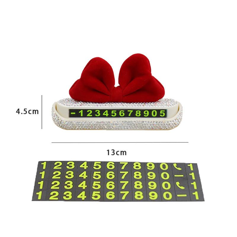 Yaratıcı Kırmızı Fiyonklu Araba Geçici Park Kartı Telefon Numarası Kartı Plaka Telefon Numarası Kartı Yapay Elmaslı Araba Çıkartmaları Dekro