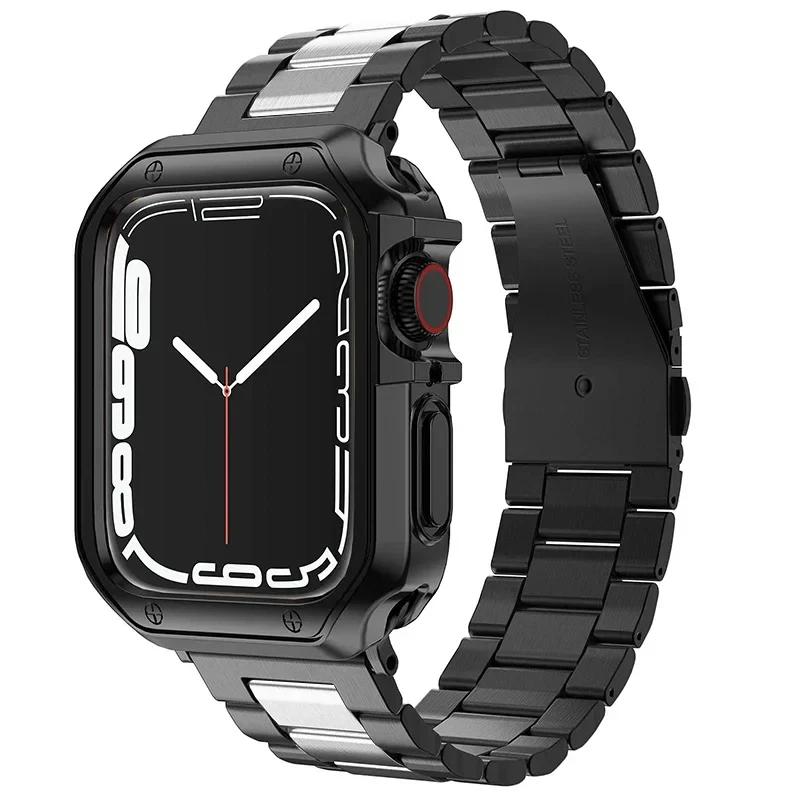 Edelstahlarmband für Apple Watch Ultra 49mm 10 46mm 42mm TPU-Hülle+Armband für Iwatch 9 8 7 6 5 4 45mm 44mm 41mm 40mm Armband