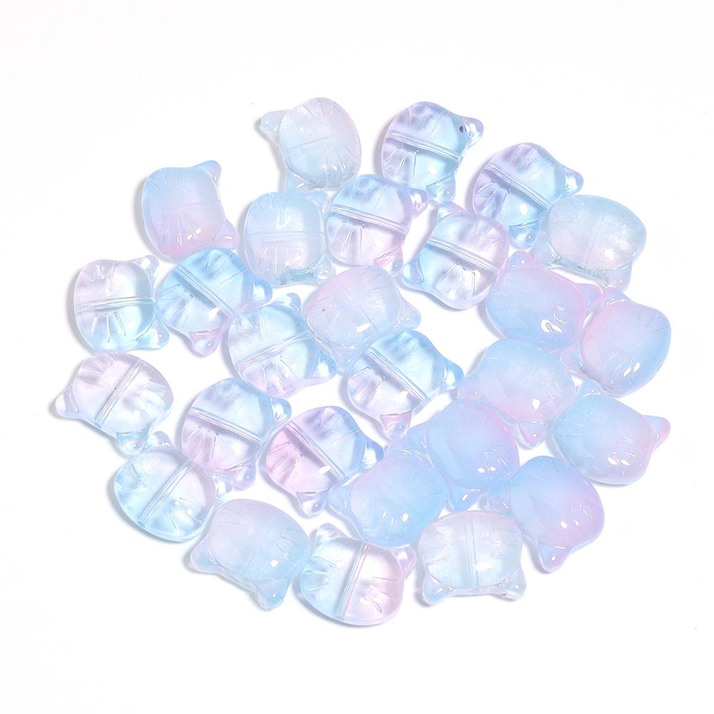 

30pcs Cat Head Glass Beads Colorful Cute Kitten Lampwork Loose Beads For Jwelry Making DIY Bracelet Necklace Earrings Keychain