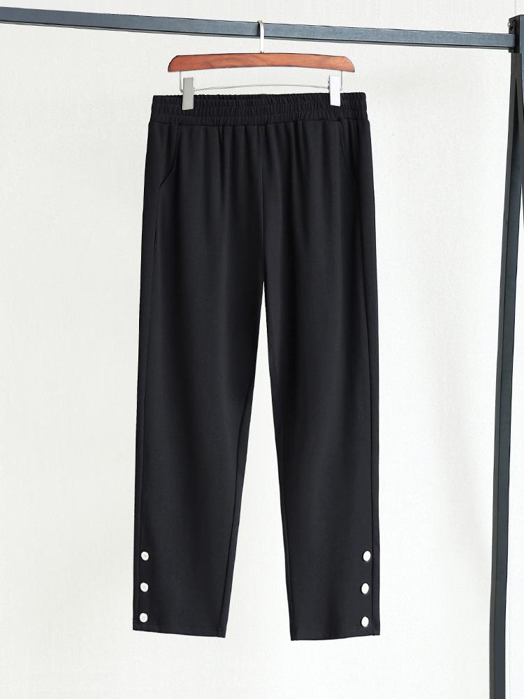Dámské nadměrné zeštíhlující kalhoty s vysokým pasem na jaro/podzim - Volný, ležérní střih