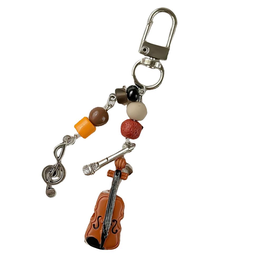 Stylish Violin Phone Charm Eye Catching Beaded Keyring Guitar Key Pendant Fashionable Alloy Key Chain for Bags Key
