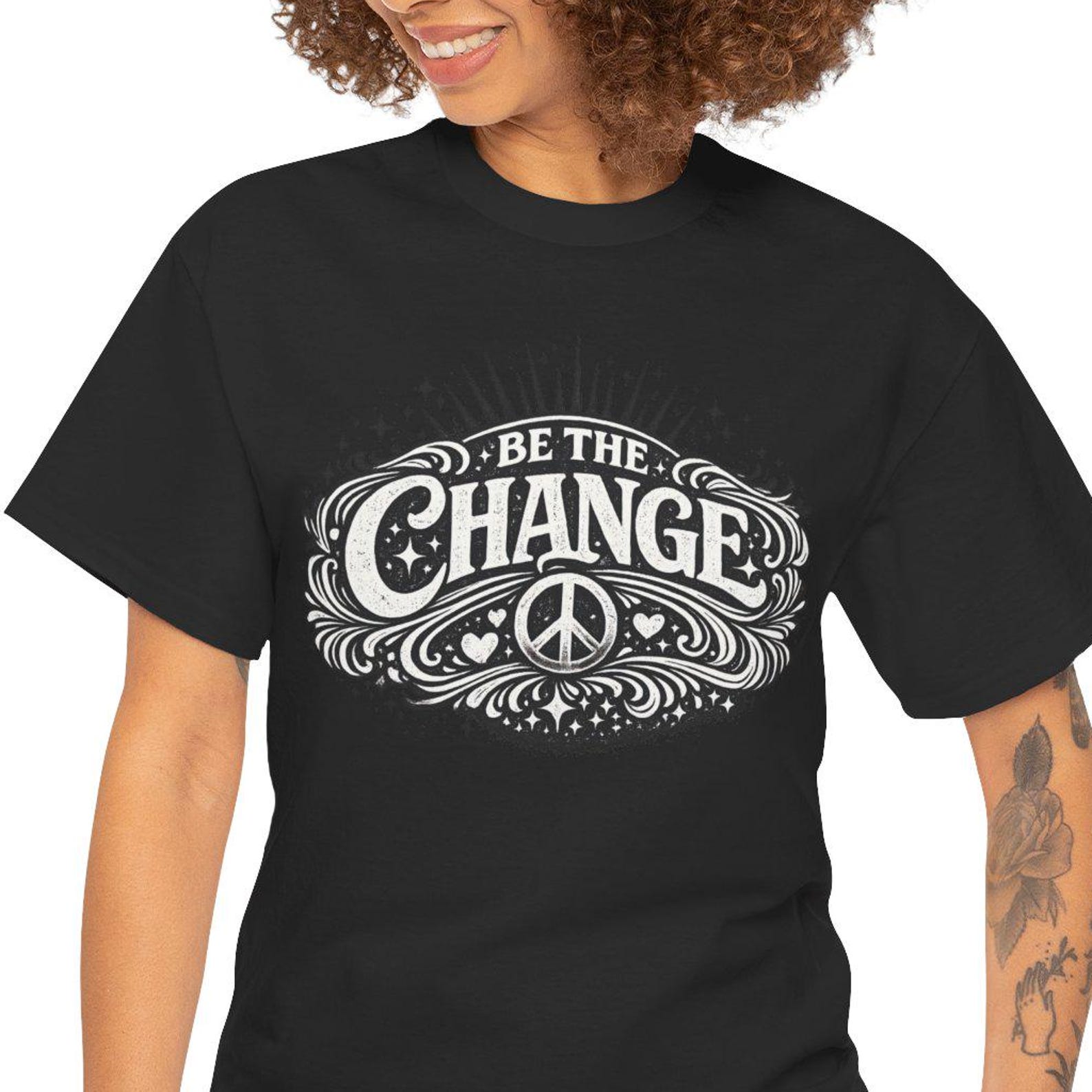 Be The Change tee | Peace sign typography T-Shirt XL