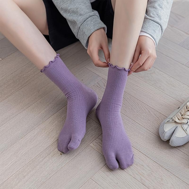 Ruffle Trim Frilly Crew Socks Flip Flop Socks Tabis Split Toe Socks Cotton Booties Socks Casual Ankle High Socks Hosiery