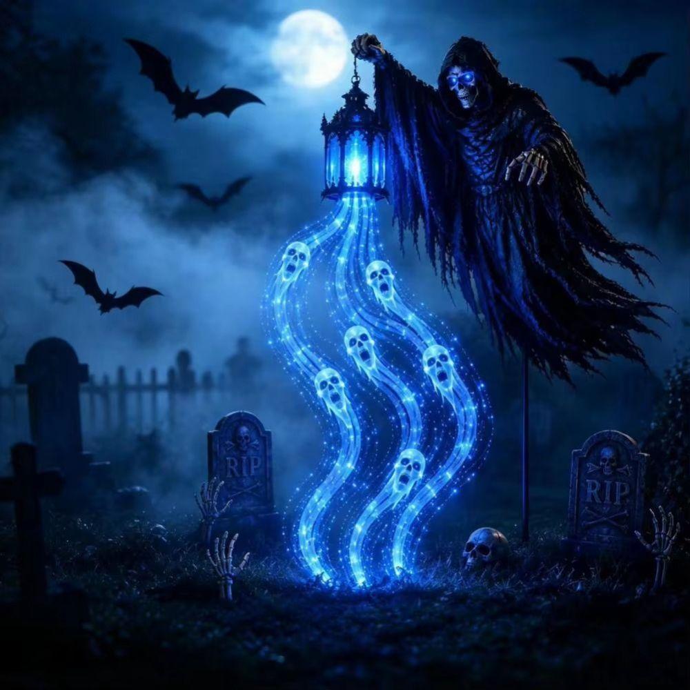 Glowing Ghost Trail Halloween Grim Reaper Lantern Creepy Halloween Decoration Reaper Yard Decor