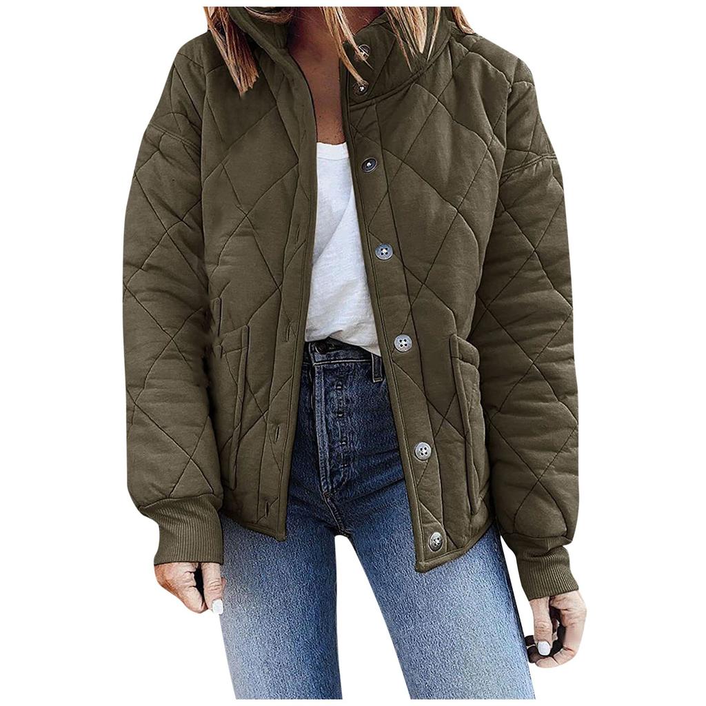 Women's Fashion Light Jacket Stand Collar Multicolor Button Coat