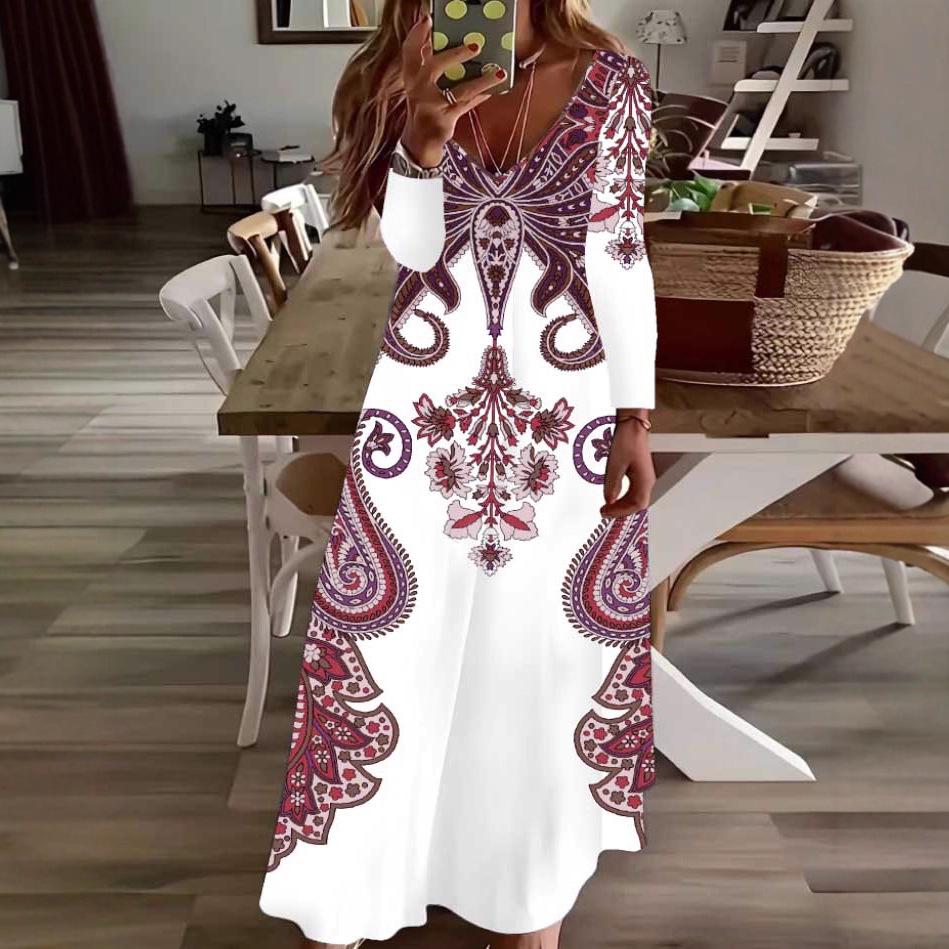 2025 Europäisches & Amerikanisches Herbst-Print Langarmkleid