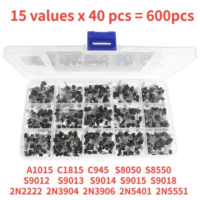 600 STÜCKE 15 werte Transistoren kit 2N2222 2N3904 2N3906 2N5401 2N5551 A1015 C1815 C945 S8050 S8550 S9012 S9013 S9014 S9015 S9018