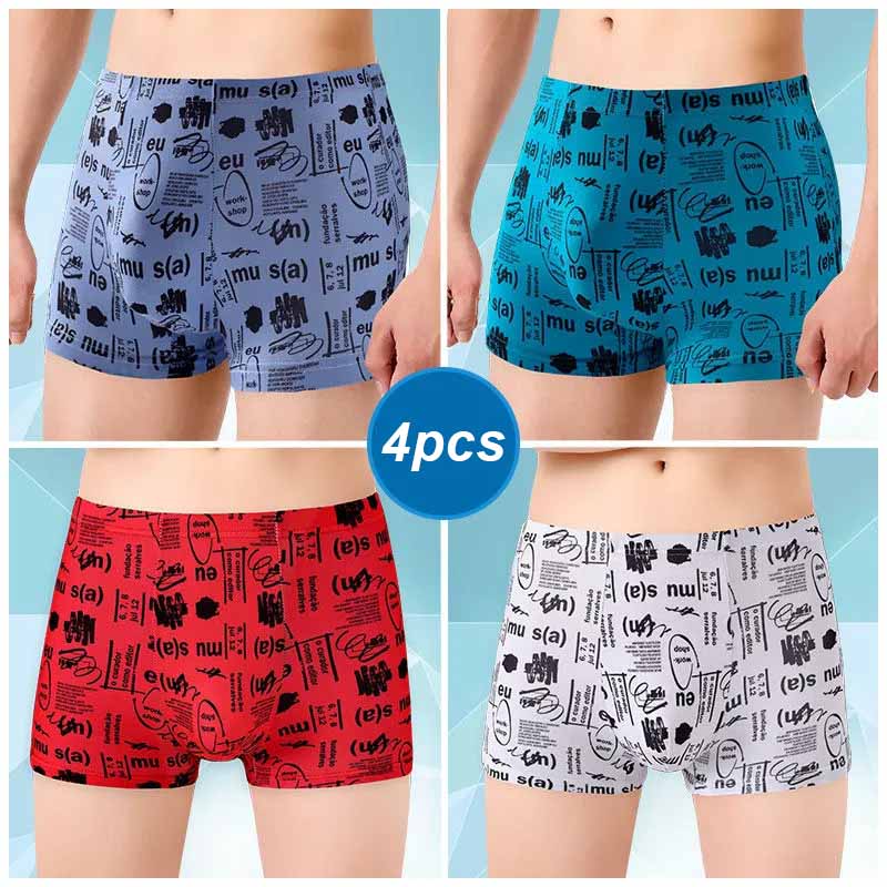 4 adet erkek külot orta bel baksır şort nefes gençlik baskı U dışbükey baksır şort