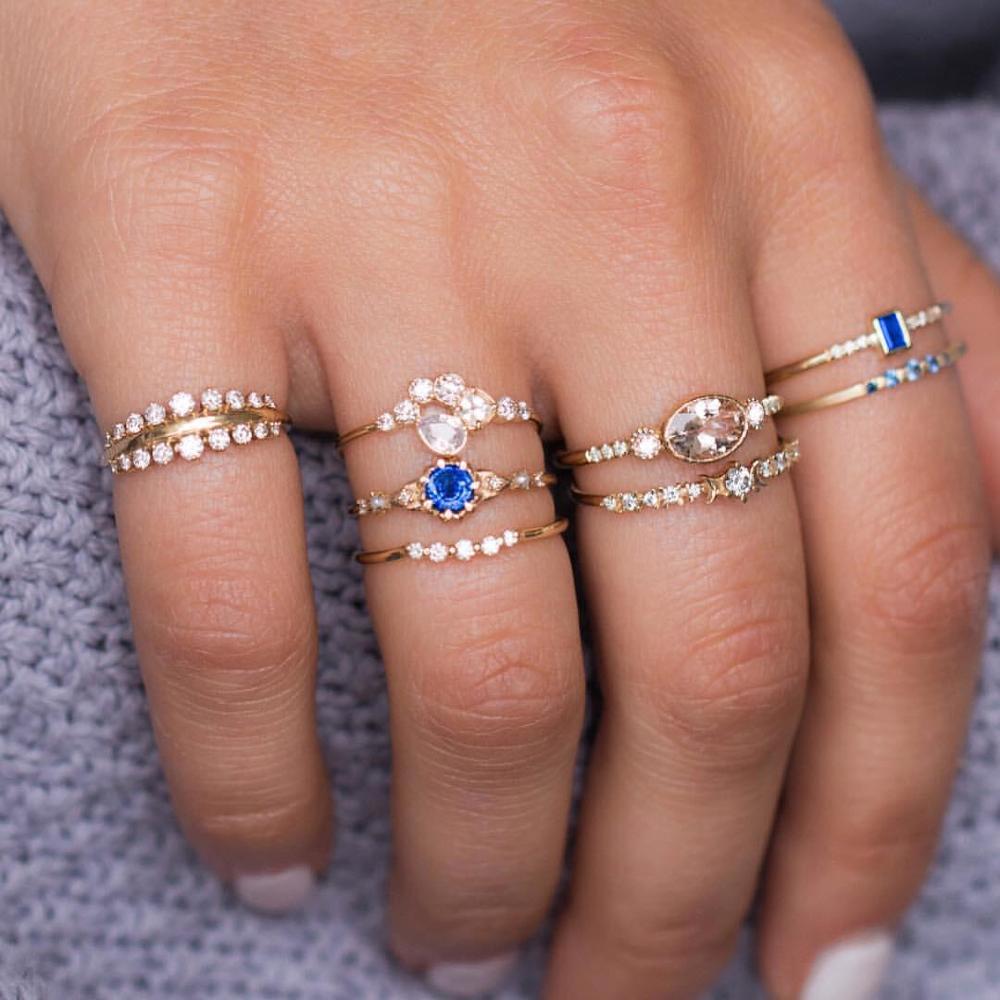 

Vintage Knuckle Ring Sets For Women Boho Crystal Stone Geometric Figure Rings Female Bohemian Jewelry Gift
