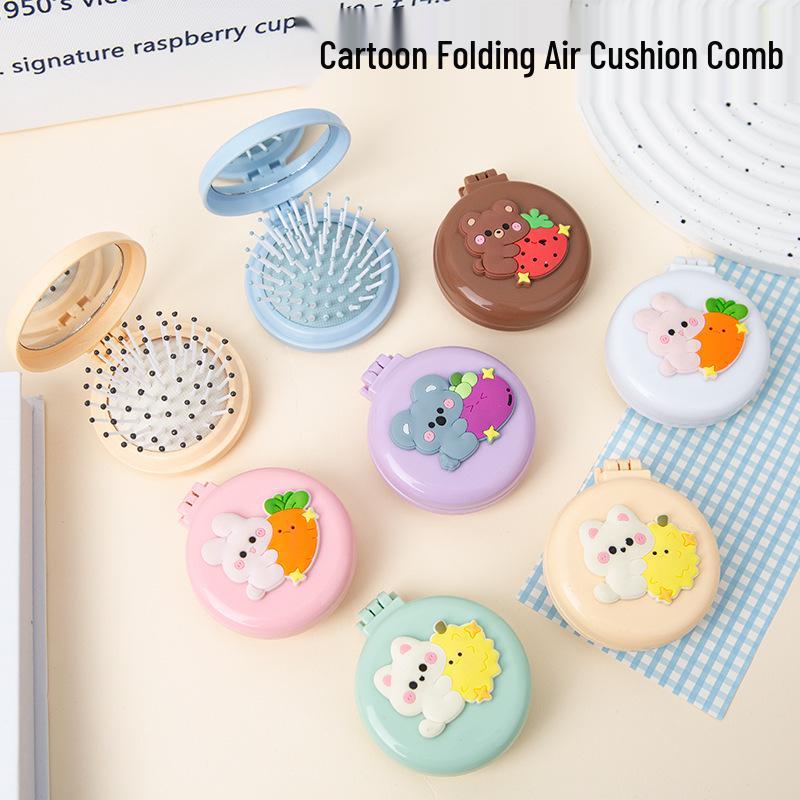 2-in-1 Mini Folding Cartoon Cushion Comb for Girls - Cute, Portable, Massage Air Cushion