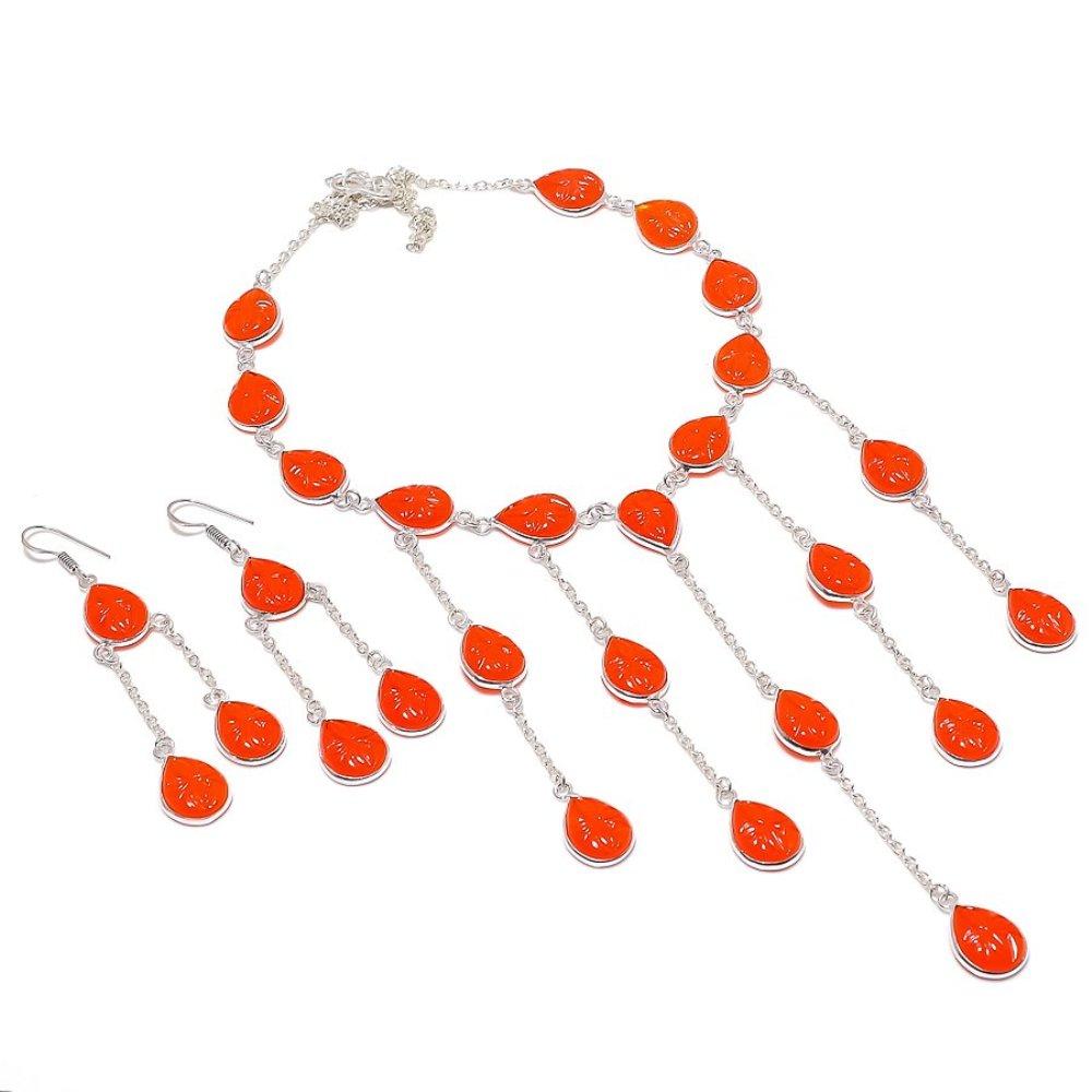 Orange Karneol Edelstein Handgefertigt 925 Sterlingsilber Schmuckset y2P66