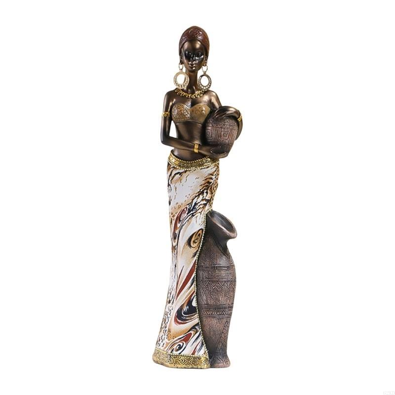 62KD African Woman Statue Retro Exotic Tribal Lady Desktop Ornament Resins Sculpture