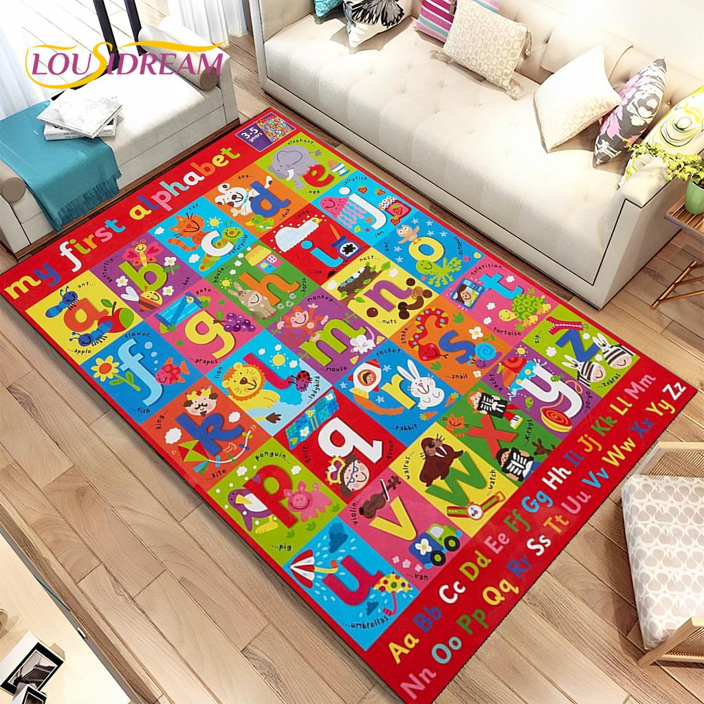 ABC dibujos animados niños sala de juegos alfabeto niños gateando área de educación temprana alfombra, alfombra para sala de estar dormitorio sofá, alfombra antideslizante