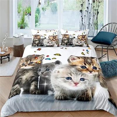 Bettbezug mit Katzenmotiv, Haustierkatze, süßes Kätzchen, Bettbezug für Kinder, Jungen, Mädchen, Teenager, 3D-Tiermotiv, Tagesdecke, Geschenke für Katzenliebhaber