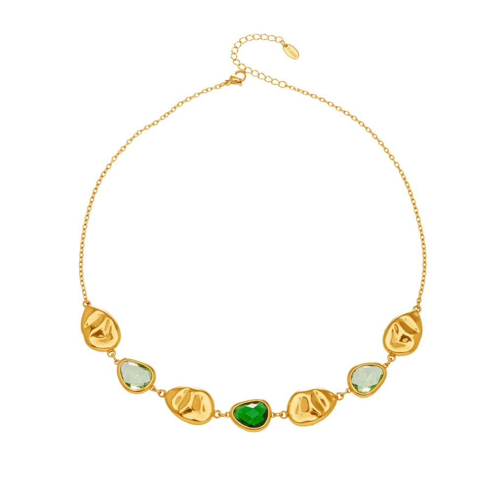 Elegant Multi-Faceted Glass Stone Clavicle Necklace - Transparent Water Drop Design, Light Luxury Style, Stainless Steel