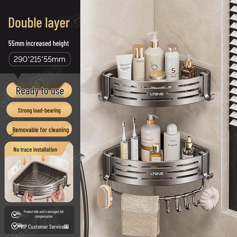Punch-Free Traceless Wall-Mounted Bathroom Corner Shelf