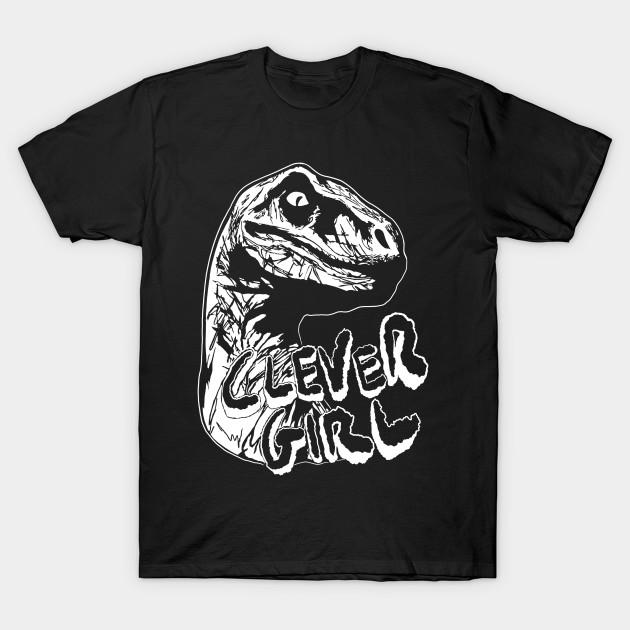 

Men Black Print T-shirt Clever Girl Velociraptor Science Fiction Movie No-Cut Transfer Paper Print Cotton Tshirt 2XL