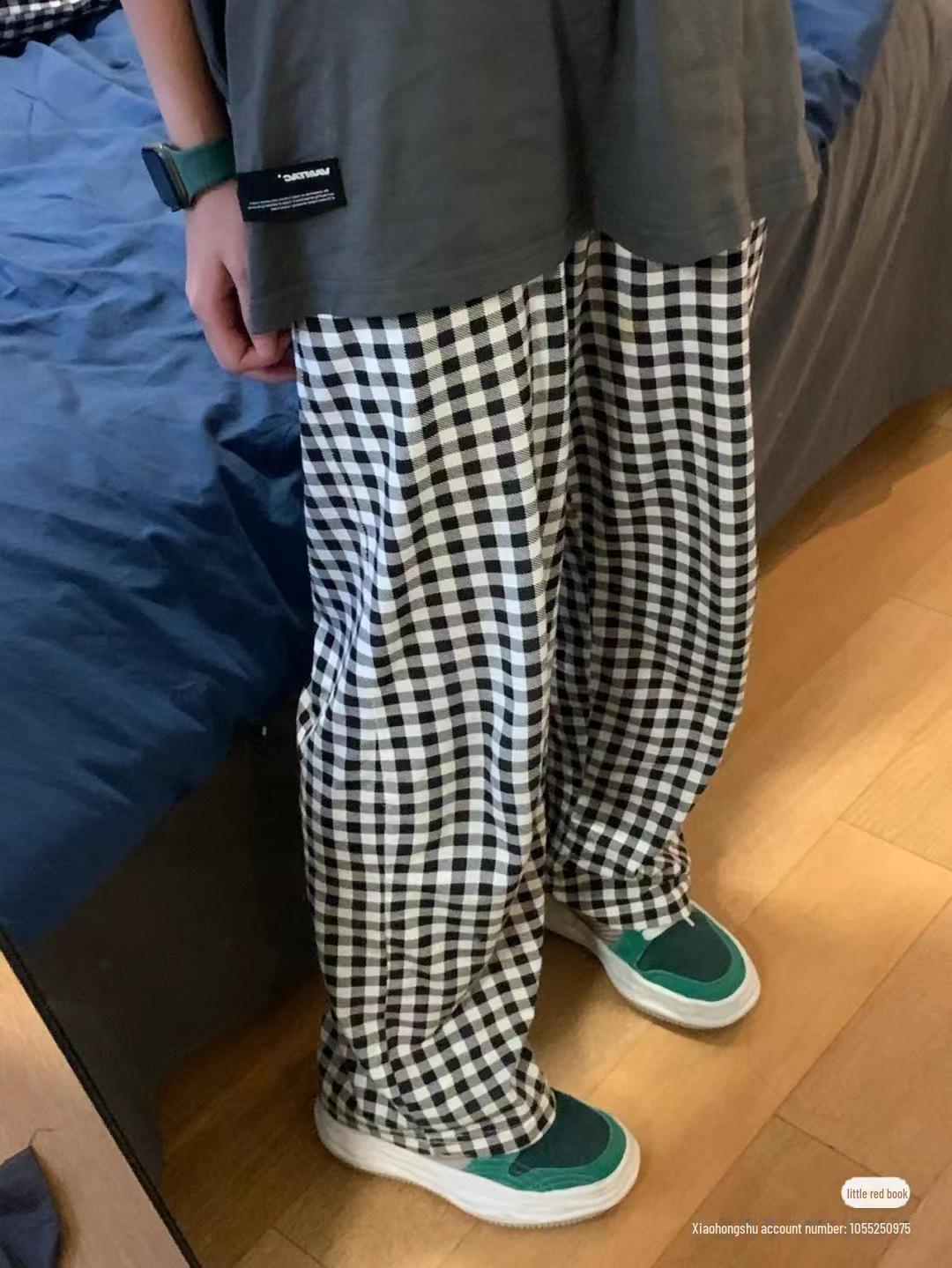 

«Женские клетчатые пижамные брюки»: Новый весенне-осенний корейский стиль, свободный и повседневный, для улицы или дома. XXL (recommended 130-150 jin)