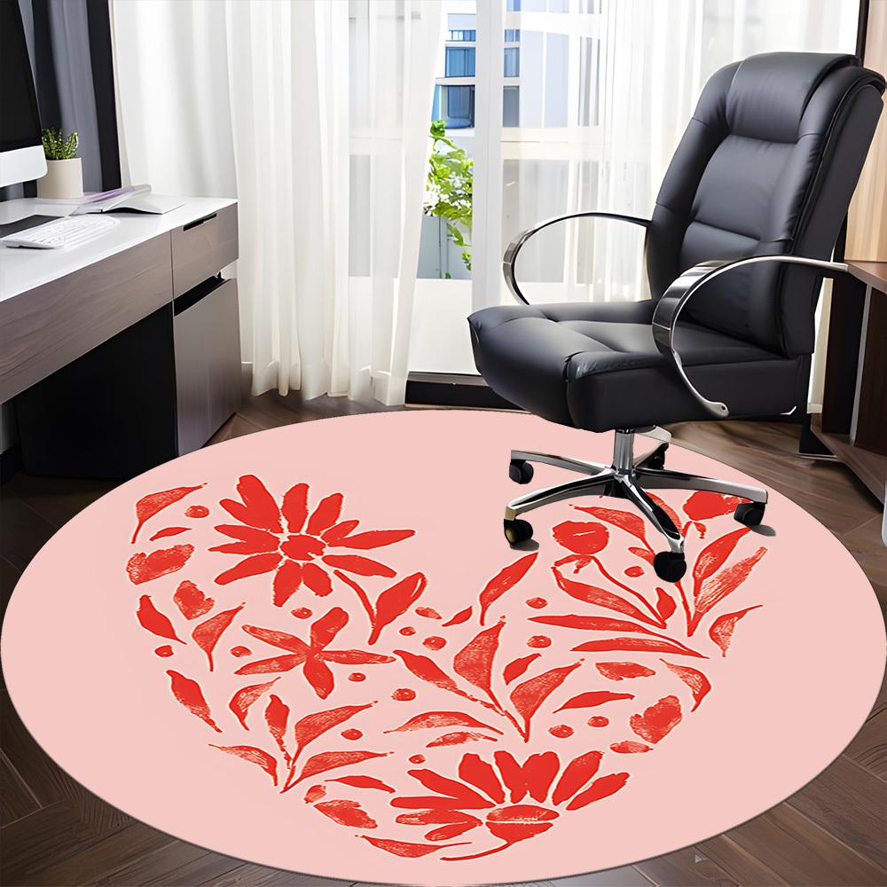 1pc Floral Heart Office Round Area Rug, Mat Suitable For Office, Under Office Chairs Bedroom Living Room Home Decor, Room Deco