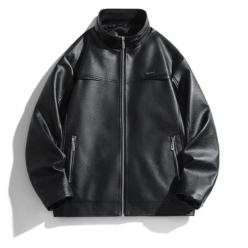 New American retro spring and autumn leather jacket men's Maillard high-end couple jacket jacket