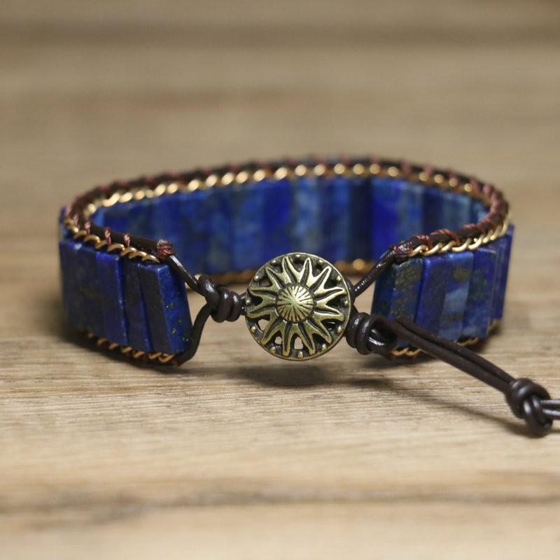 Handmade Lapis Lazuli Stone Bead Braided Adjustable Chain Bracelet Women Men Natural Ethnic Style Jewelry