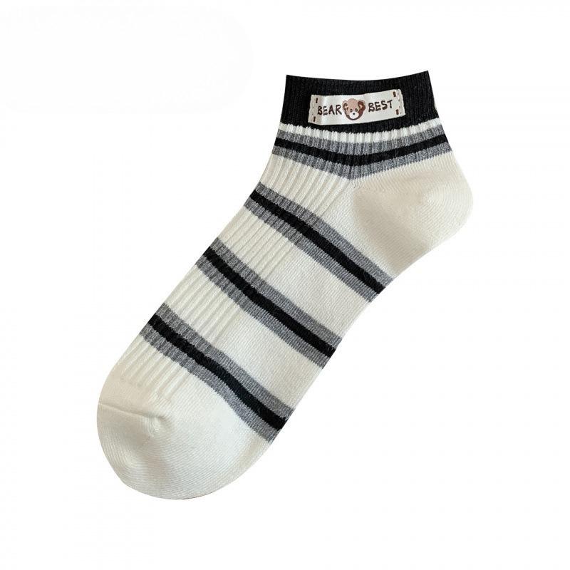 Ladies Spring and Summer New Lovely Striped Cloth Logo Bear College Air Breathable Breathable Boneless Socks