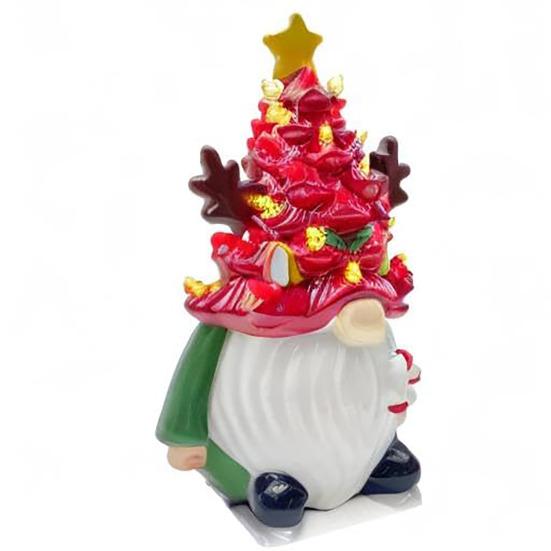 Lighted Christmas Gnome Tree Small Resin Faceless Old Man Christmas Tree Decoration for Holiday