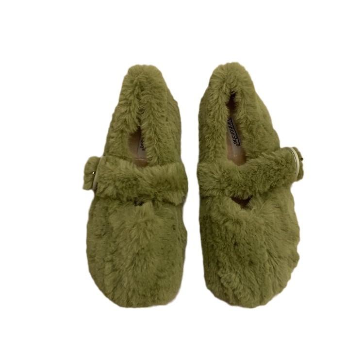 2025 Autumn and Winter New Mink Hair Shoes Women's Casual Wear with Soft Soles Mary Jane Doudou Shoes Cotton Shoes