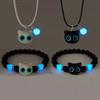 Creatieve Leuke Stereo Lichtgevende Zwart Wit Katje Hanger Ketting Armband Sets voor Vrouwen Koppel Sieraden Sets Accessoire Cadeau
