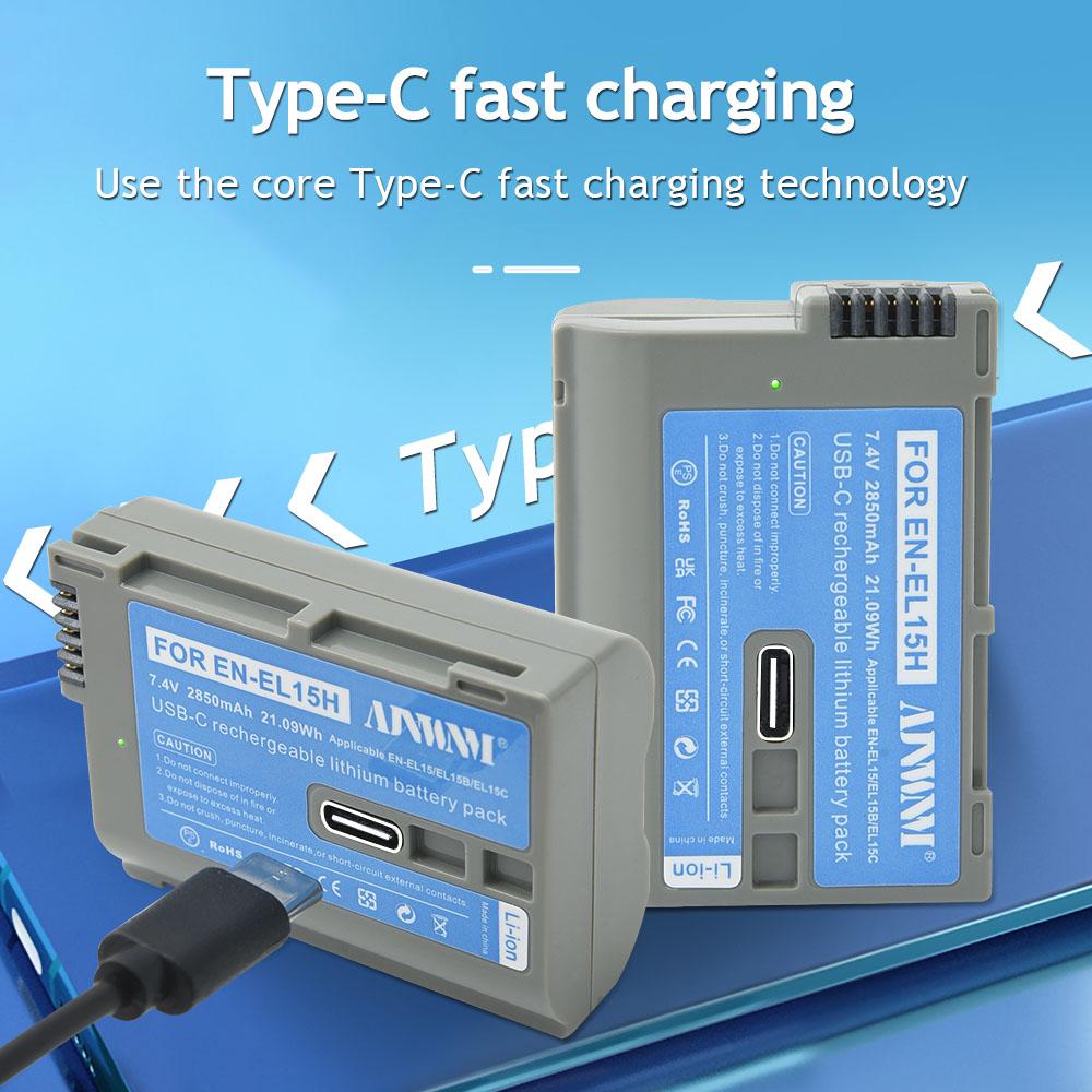 AJNWNM EN-EL15C EN-EL15B EN-EL15 Battery with Type-C Port for Nikon Z5 D850 Z6 Z7 D780 D750 D800 D810 D7000 D7500 Z6 Ii V1 Camera