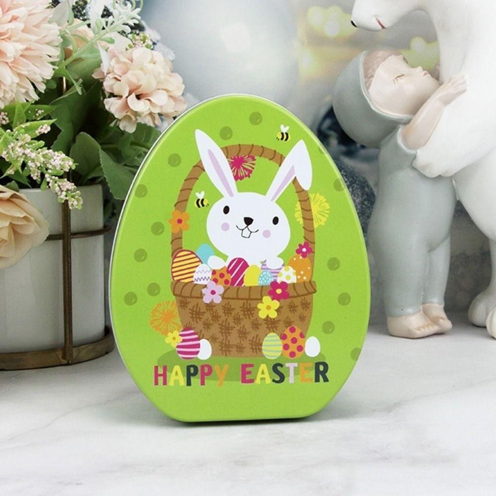 Metal Egg Shaped Tinplate Box Exquisite Rabbit Iron Case Easter Egg Candy Box  Tea Leaf