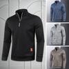 Stand Collar Zipper Half Placket Long Sleeve Plus Size Men Top Autumn Solid Color Oversized Pullover Top