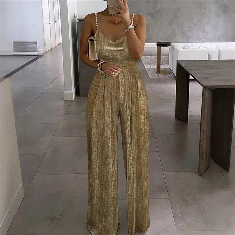 S-5XL Women Jumpsuit Sexy Party Clothes Formal Dress Sling Beads Jumpsuit Women
