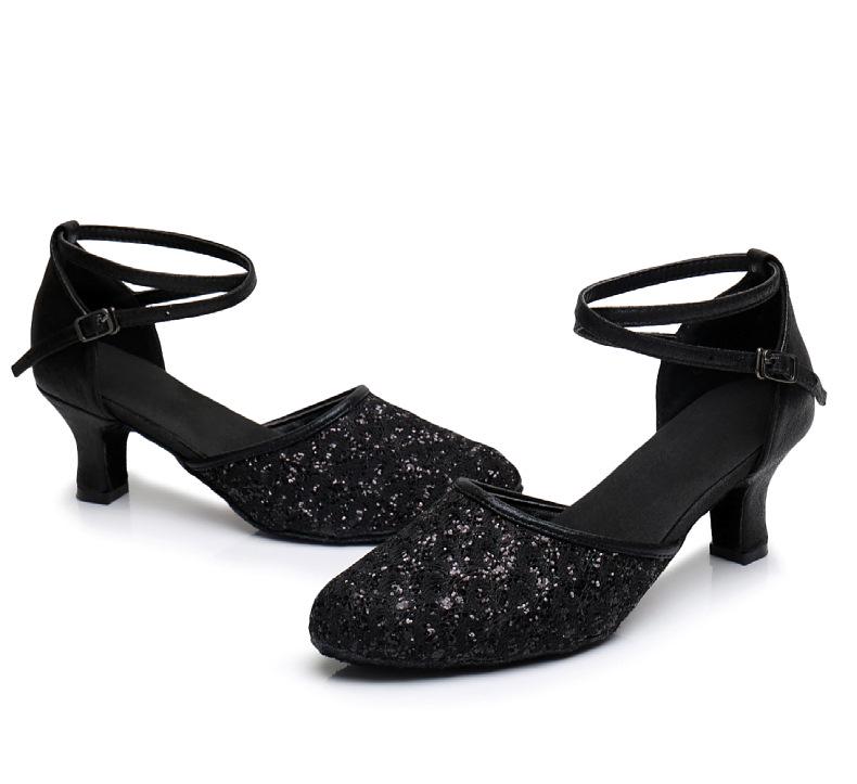 Women's Closed-Toe Latin Dance Shoes, Medium-High Heels, All-Season Indoor Square Dance Footwear
