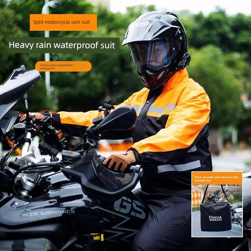 Rainproof Motorcycle Raincoat and Rain Pants Set, Two-Piece, Men'S, Fully Waterproof, Storm-Proof, Windproof, with Shoe Covers