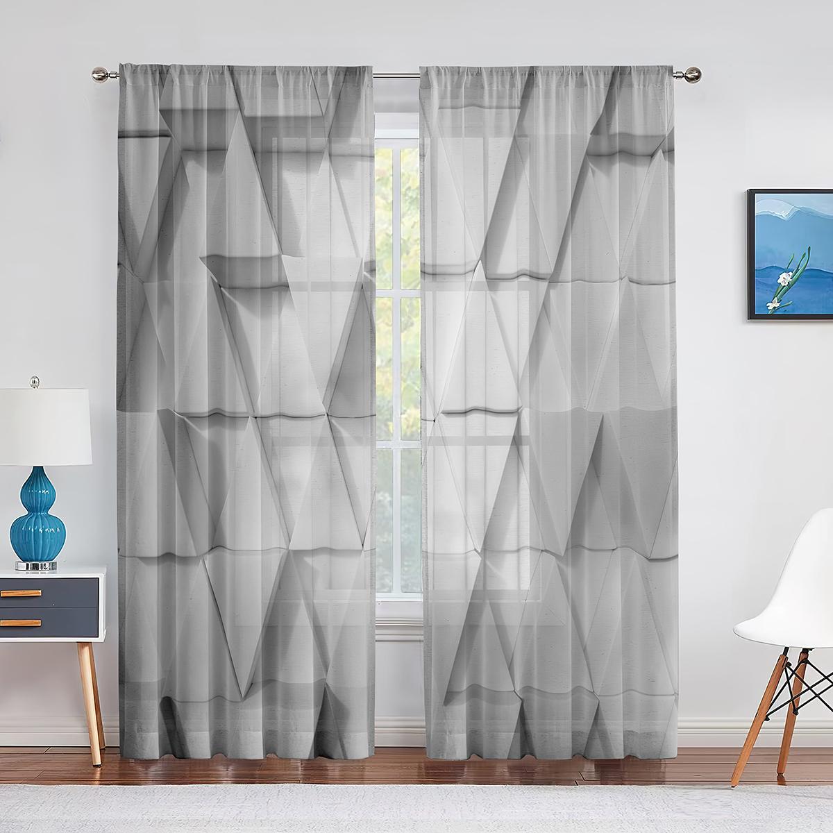 Синяя квадратная прозрачная вуаль с геометрическим рисунком для кухни — фото 13