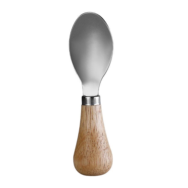 Rubber Wood Handle Stainless Steel Cheese Knife Set: Includes Fork, Spoon, Butter & Cream Knives