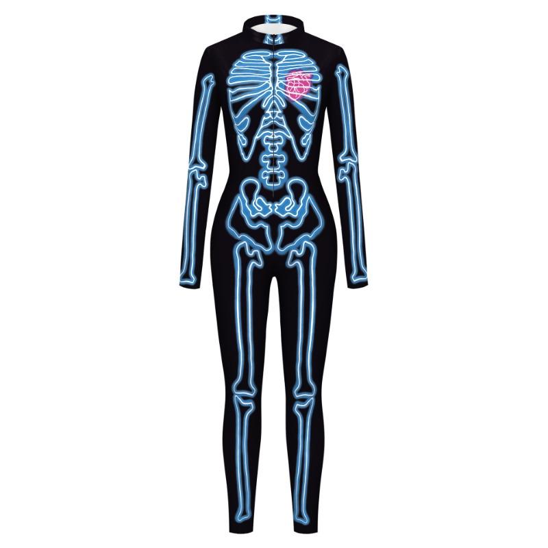 Source Women's Clothing Halloween Human Skeleton Digital Printing Tights Women's Onesie