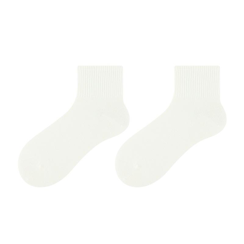 Women Spring and Autumn Pure Cotton Pure Color Moisture Absorption Breathable Deodorant Boneless Tube Socks