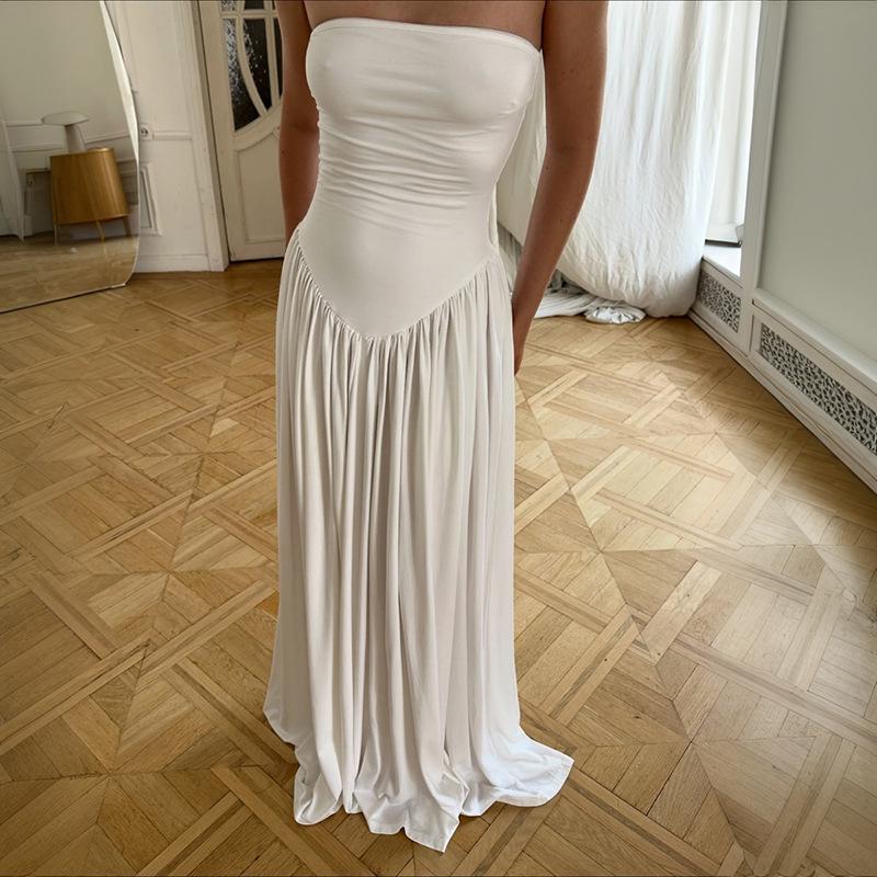 Women s Solid Color Strapless Slim Fit Long Dress - Spring/Summer Fashion Medium