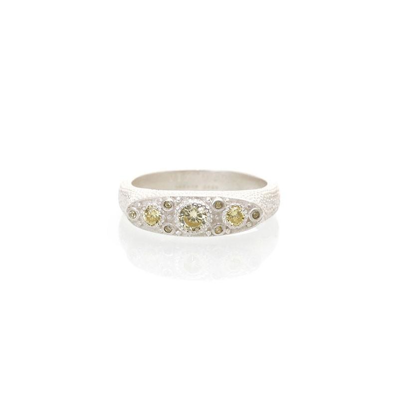 Vintage Floral Ring With Triple Cubic Zirconia Stones Adjustable Open Band Sterling Unisex Jewelry Adjustable Open Band