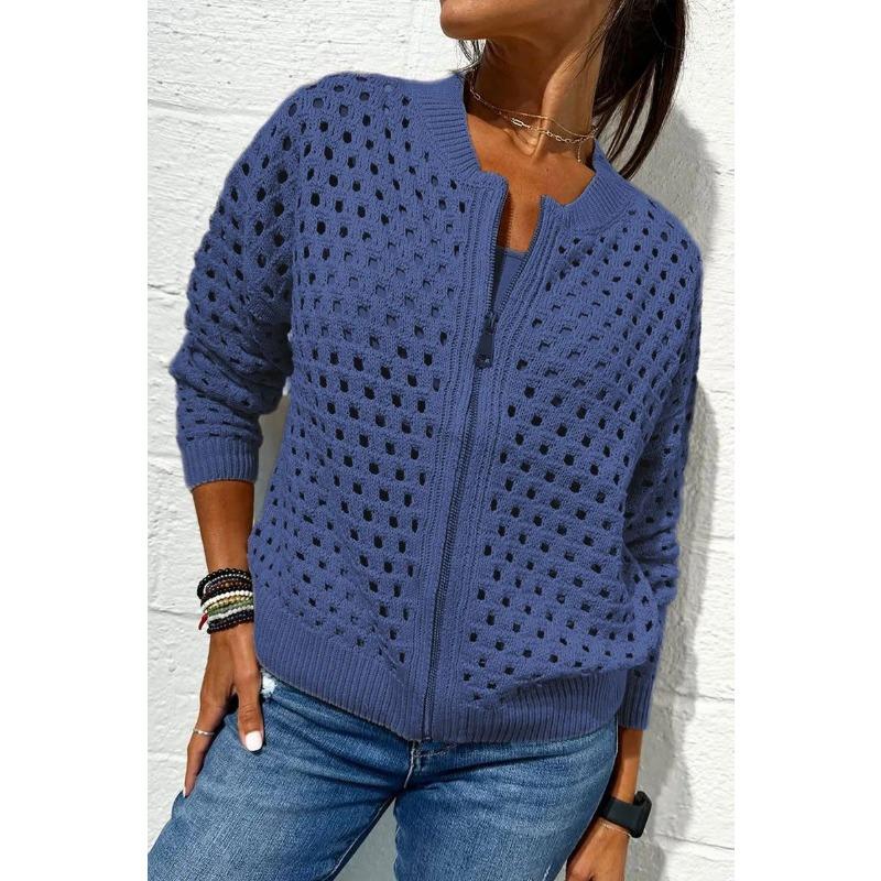 Casual Knit Jacket with Zipper Closure and O-Neck for Autumn/Winter